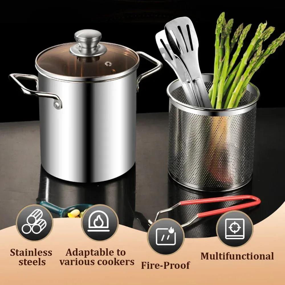 Stainless Steel Deep Frying Pot with Basket – Oil Fryer Pot for Home Cooking - Getups.pk