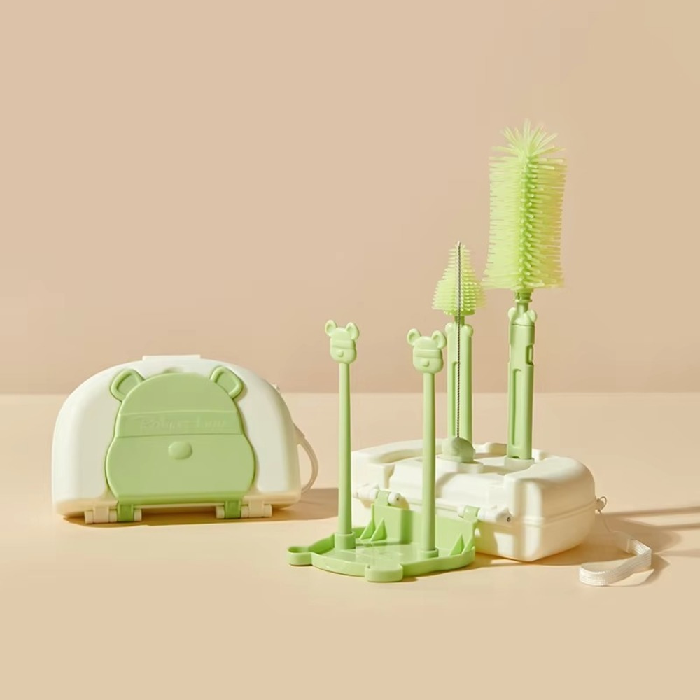 6-Piece Silicone Baby Bottle Cleaning Brush Set with Drying Rack & Travel Case