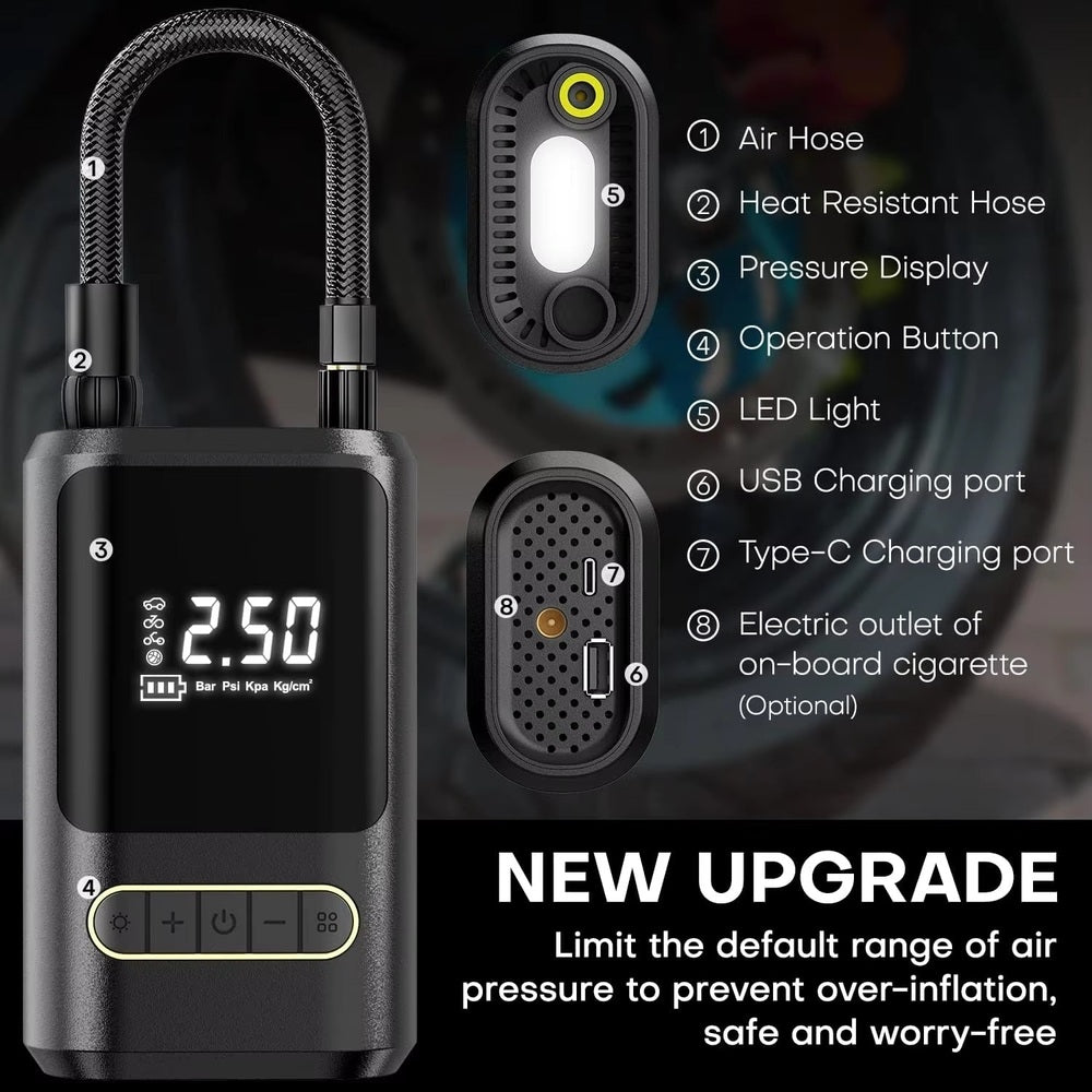 Portable Tyre Inflator Air Pump – Rechargeable 150 PSI