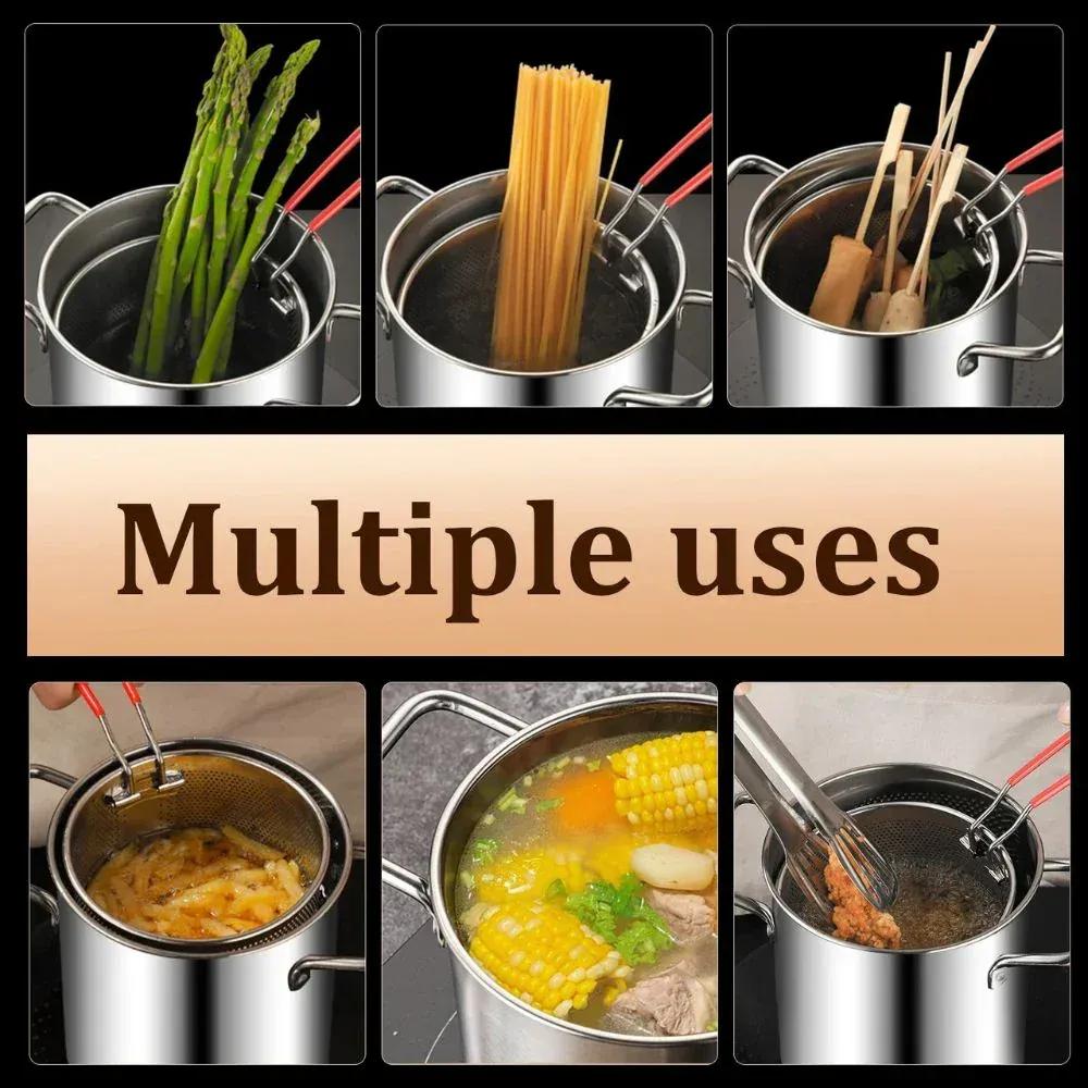 Stainless Steel Deep Frying Pot with Basket – Oil Fryer Pot for Home Cooking - Getups.pk