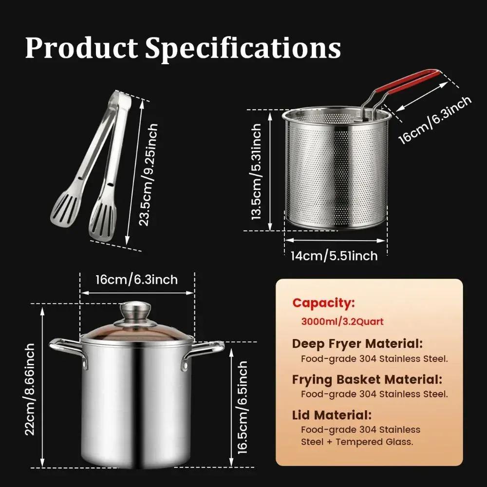 Stainless Steel Deep Frying Pot with Basket – Oil Fryer Pot for Home Cooking - Getups.pk