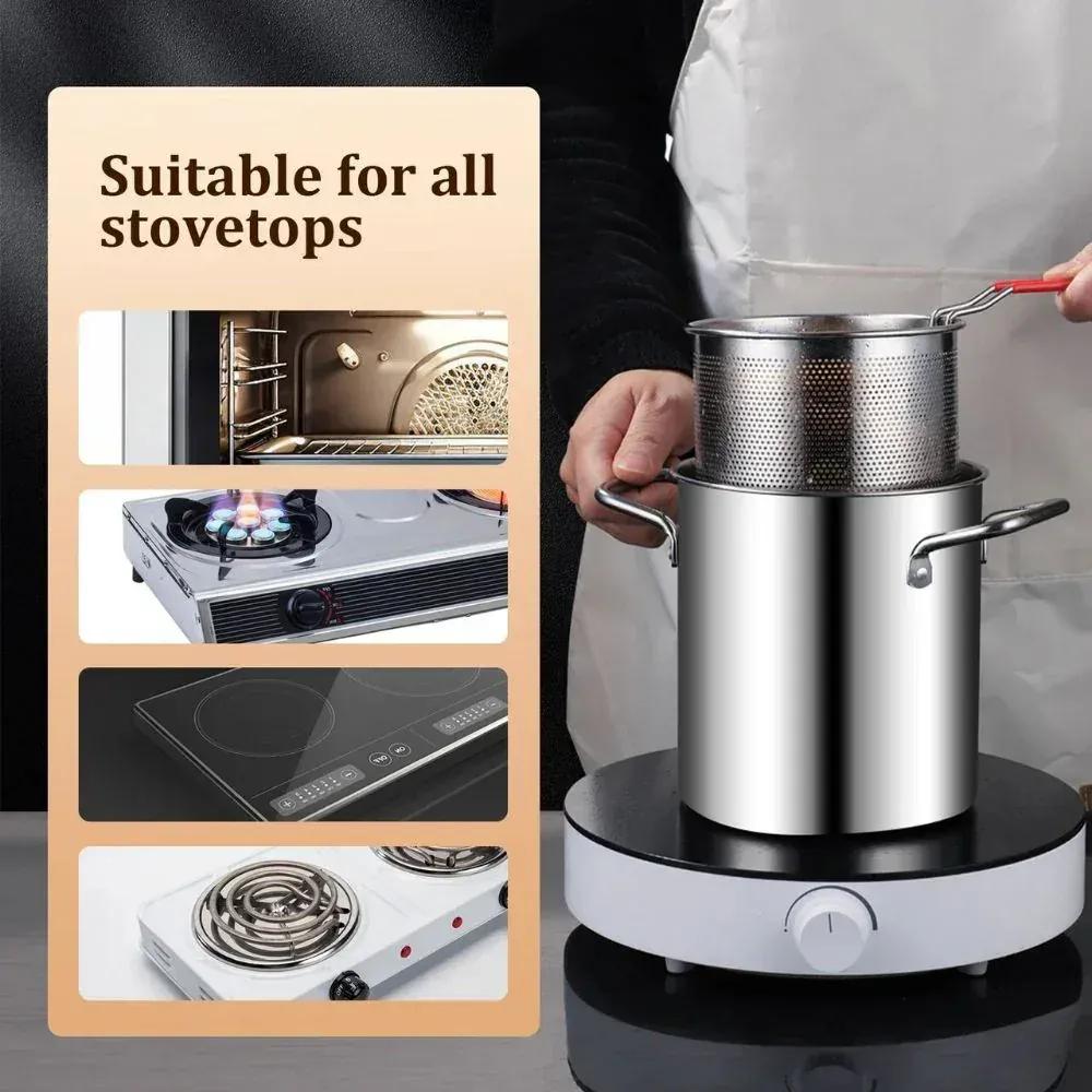Stainless Steel Deep Frying Pot with Basket – Oil Fryer Pot for Home Cooking - Getups.pk