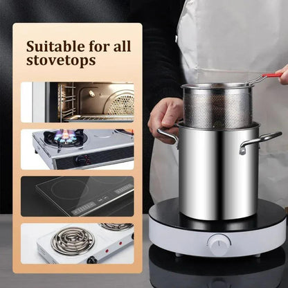 Stainless Steel Deep Frying Pot with Basket – Oil Fryer Pot for Home Cooking - Getups.pk