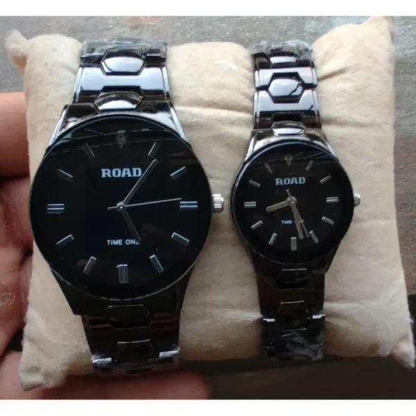 Road Couple Watch in Black Color